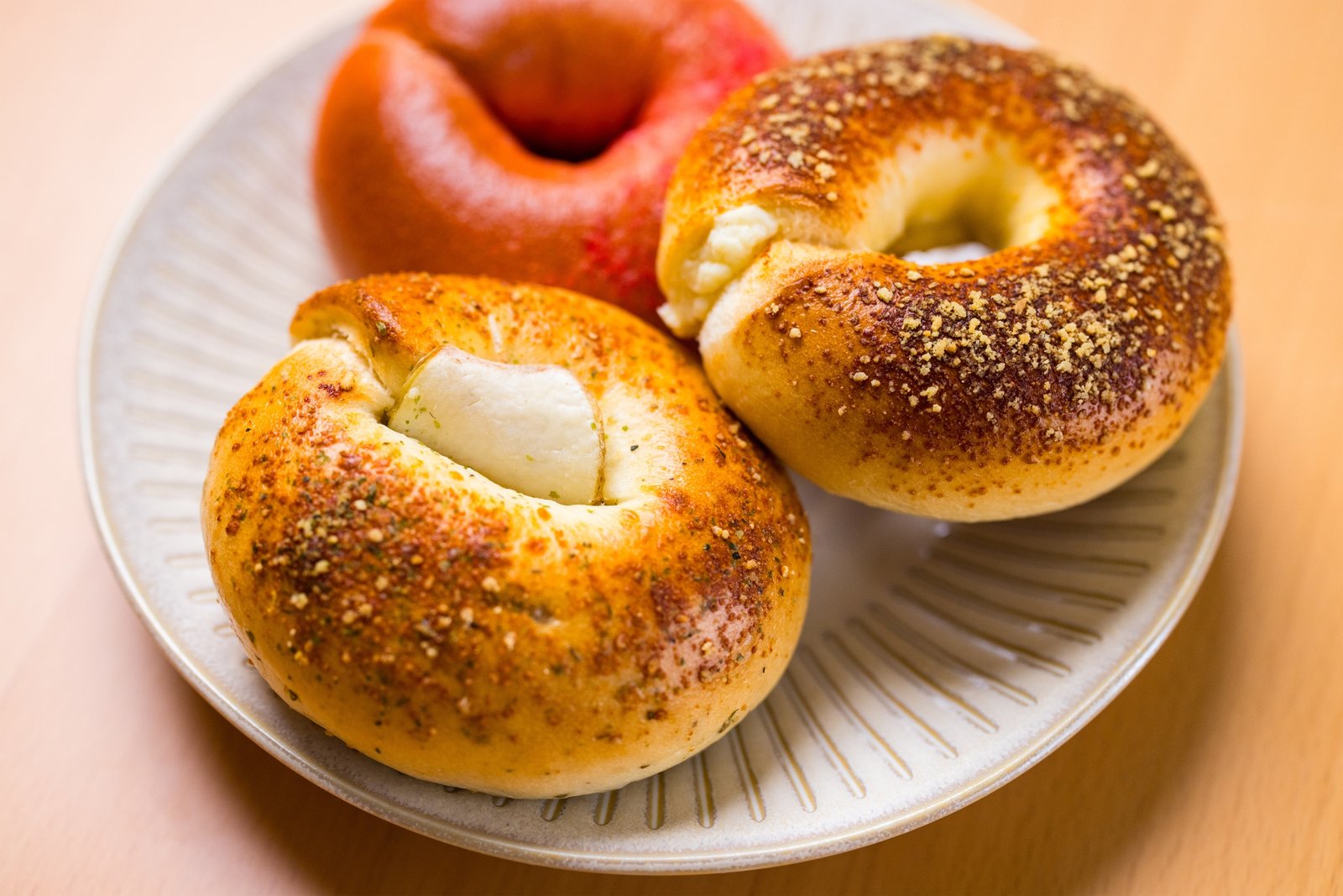 Assorted homemade bagel on the plate